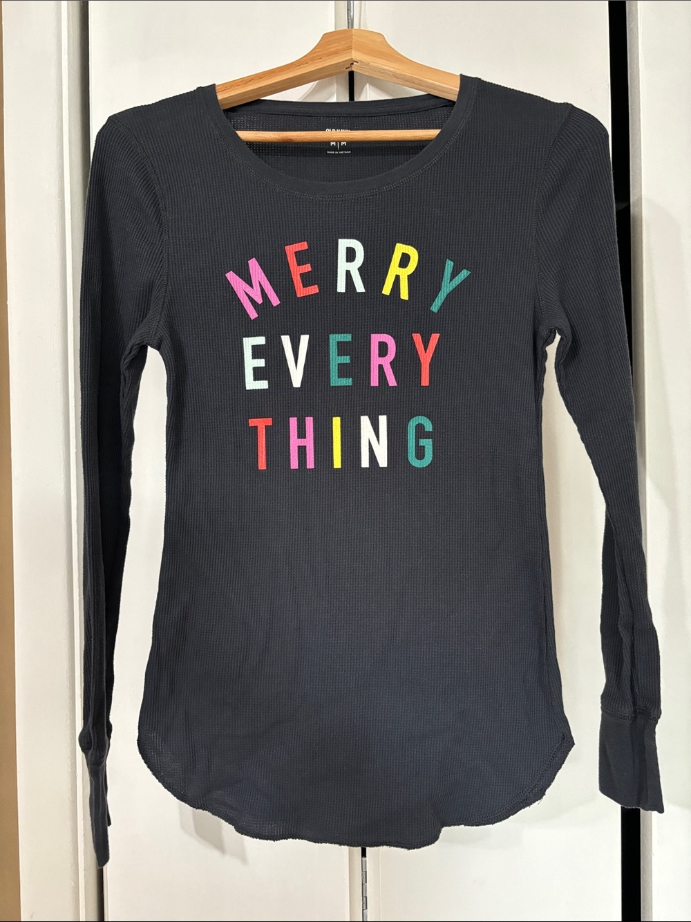 Old navy thermal waffle knit Long-Sleeve 'Merry Everything' Christmas shirt